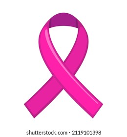Pink ribbon icon in flat style isolated on white background.