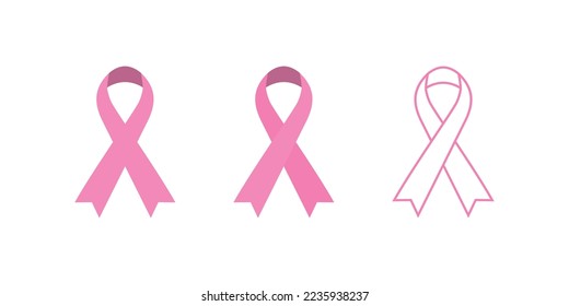 Pink ribbon icon set. Breats cancer day illustration symbol. Sign women cancer awareness vector 