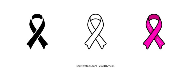 Pink ribbon icons set, Breast cancer awareness ribbons collection, Set of pink ribbons.