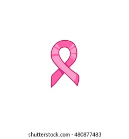 Pink ribbon, international symbol of breast cancer awareness. Vector hand drawn illustration, isolated on white