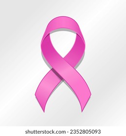 Pink ribbon isolated pink background. breast cancer awareness badge Vector illustration
