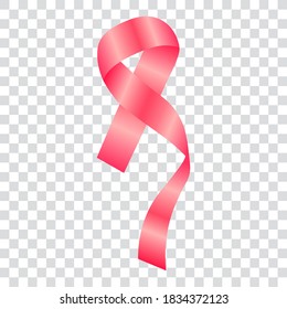 Pink ribbon, isolated breast cancer awareness symbol, vector illustration.