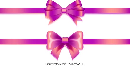 Pink ribbon isolated on white background, Realistic Pink bow shiny satin, Pink ribbons set.Vector ribbon banners, Purple blank price tags, labels or badges. Ribbon banners for advertising, Vector eps.