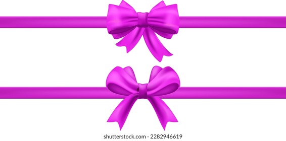 Pink ribbon isolated on white background, Realistic Pink bow shiny satin, Pink ribbons set.Vector ribbon banners, Purple blank price tags, labels or badges. Ribbon banners for advertising, Vector eps.