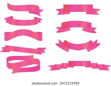 Pink ribbon isolated on white background, Realistic Pink bow shiny satin, Pink ribbons set.Vector ribbon banners, pink blank price tags, labels or badges. Ribbon banners for advertising, Vector eps.