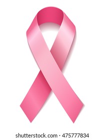 Pink ribbon isolated on white background. Woman breast cancer symbol for october banner vector illustration