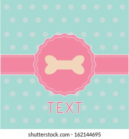 Pink ribbon and label with bone. Card. Vector illustration.