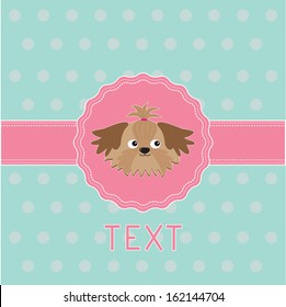 Pink ribbon and label with Shih Tzu dog. Card. Vector illustration.