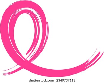 Pink ribbon line art brush style. Breast Cancer Awareness Month Campaign. Icon design for poster, banner, t-shirt.