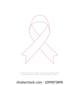 Pink Ribbon In Line Design. Ribbon Vector Icon