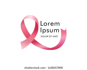 Pink Ribbon logo. Realistic pink ribbon, breast cancer awareness symbol, isolated on white. Vector illustration, 