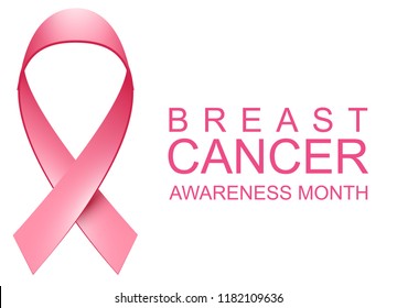 Pink ribbon loop symbol breast cancer awareness month. Isolated on white vector poster illustration