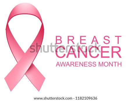 Pink ribbon loop symbol breast cancer awareness month. Isolated on white vector poster illustration