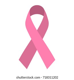 Pink ribbon in minimalistic flat style. Breast cancer awareness symbol isolated on white background.