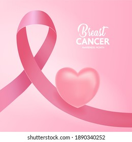 Pink ribbon on pink background of breast cancer awareness vector illustration.