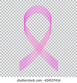 Pink ribbon on a plaid background. Vector illustration