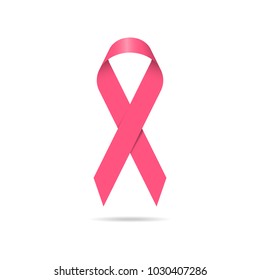 Pink ribbon on white background. Breast cancer awareness symbol. Vector illustration