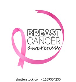 Pink ribbon on white background. Breast cancer awareness day