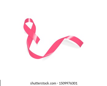 Pink ribbon on white background. Breast cancer awareness symbol