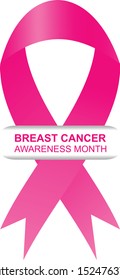 Pink ribbon on white background. Vector illustration for breast cancer awareness month.
