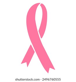 A pink ribbon on a white background symbolizing breast cancer. October is Breast Cancer Awareness Month.