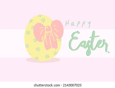 Pink Ribbon On Yellow Egg And Happy Easter Calligraphy - Cute Doodle Vector Design On Pink Background - Green flower on easter egg Hand drawn - green happy easter lettering graphic 