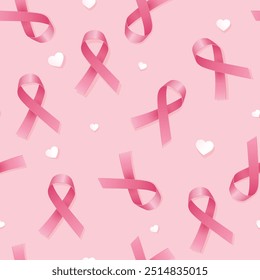 Pink ribbon pattern seamless design for supporting woman breast cancer awareness campaign in October 