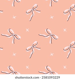 Pink ribbon pattern with stars on pastel background.