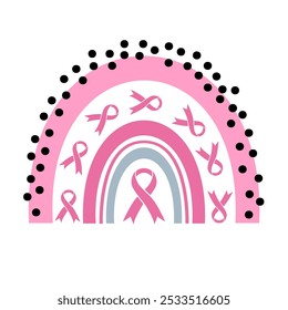 Cinta rosa con arco iris. Ilustración vectorial rosa para el mes de concienciación sobre el cáncer de mama. 