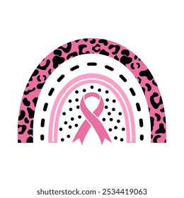 Pink ribbon with rainbow. Pink vector  illustration for breast Cancer awareness month. 