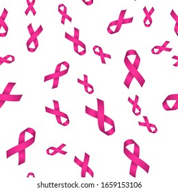 Pink ribbon realistic pattern design symbol  Breast cancer awareness symbol health and disease  sign isolated on a pink  background. Vector illustration.