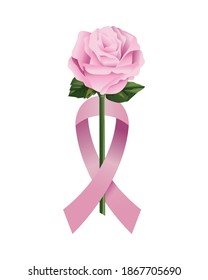 pink ribbon and rose breast cancer vector illustration design