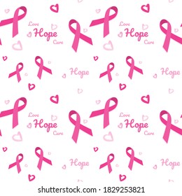 Pink ribbon seamless pattern background for breast cancer awareness campaign month in october