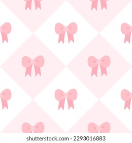 Pink ribbon seamless pattern with pink diamond background 