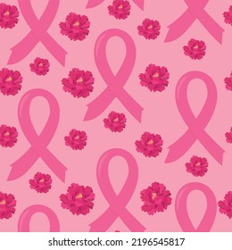 Pink ribbon seamless pattern. Fighting breast cancer in women. Vector illustration.