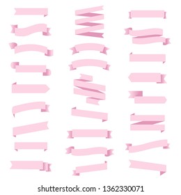 Pink Ribbon Set In Isolated Background With Gradient Mesh, Vector Illustration