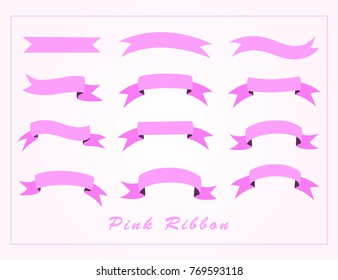 Pink ribbon set vector illustration.