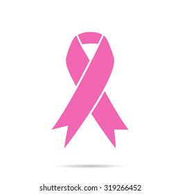 Pink ribbon with shadow breast cancer  white background