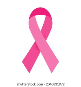 Pink ribbon sign isolated on white background .October breast cancer symbol for awareness month.