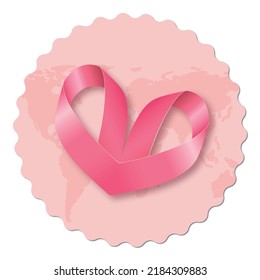 Pink ribbon sticker for World Breast Cancer Awareness Month in October. Vector illustration. EPS 10.