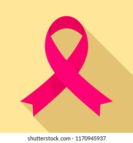 Pink ribbon support breast cancer icon. Flat illustration of pink ribbon support breast cancer vector icon for web design