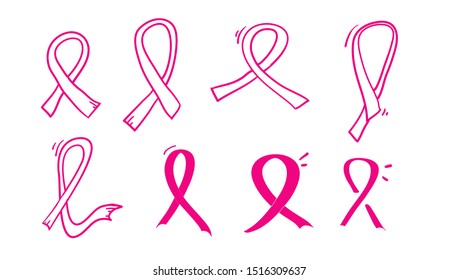 pink ribbon symbol for breast awareness month with handdrawn doodle style vector