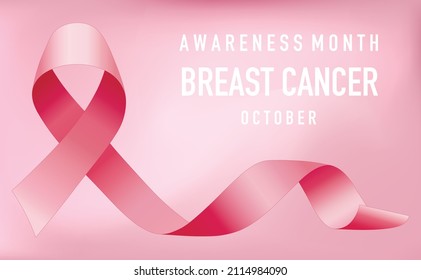 The pink ribbon, as a symbol of breast cancer awareness, is celebrated annually in October. Banner, poster. Vector illustration