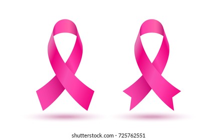 Pink ribbon symbol for breast cancer awareness month. Vector bow support icon for people fighting against cancer