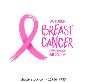 Pink ribbon symbol, brush style. Breast Cancer Awareness Month Campaign. Icon design. Illustration isolated on white background.