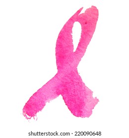 Pink ribbon, symbol of the fight against breast cancer in a watercolor style. Vector.