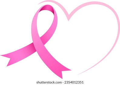 Pink ribbon symbol with heart. Breast Cancer Awareness Month. Icon design. For poster, banner and t-shirt. Vector Illustration.