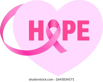 Pink ribbon symbol with heart frame. Breast cancer awareness month. Vector illustration.
