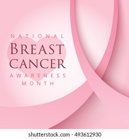 Pink ribbon symbol for national breast cancer awareness month in october. Vector background design for women social and health care campaign.