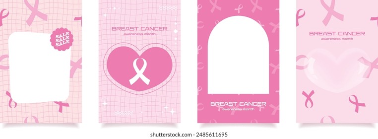 Plantillas de cinta rosa para el fondo de Fondo de pantalla de gradiente y2k de conciencia del cáncer de mama.